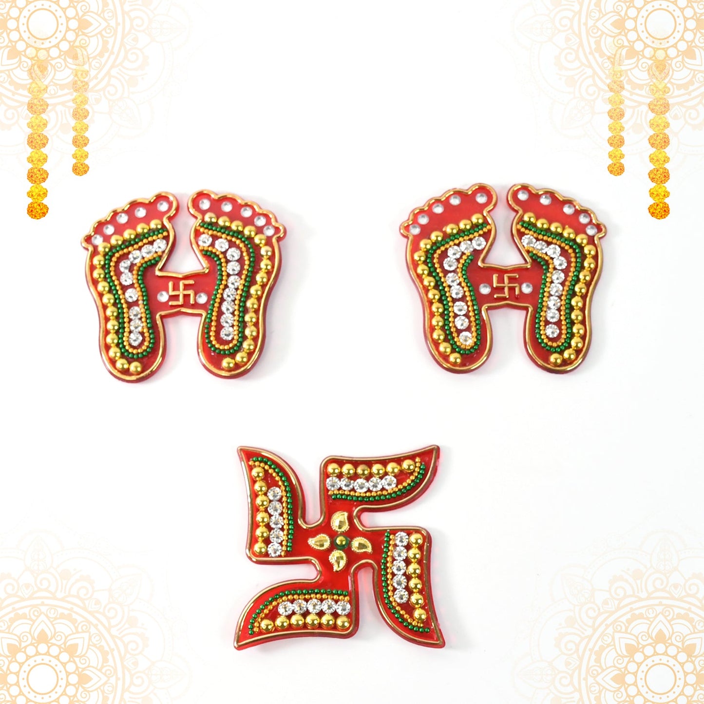 Decorative Laxmi Charan (Pagla) & Swastik Combo Set (3pc Set)