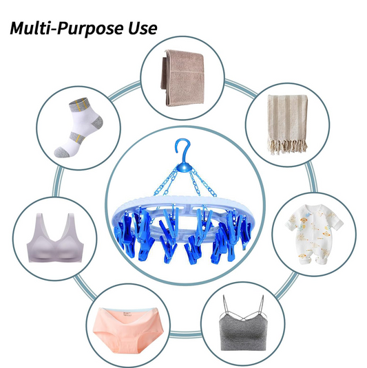 Plastic Round Cloth Drying Stand Hanger with 18 Clips (Multicolour)